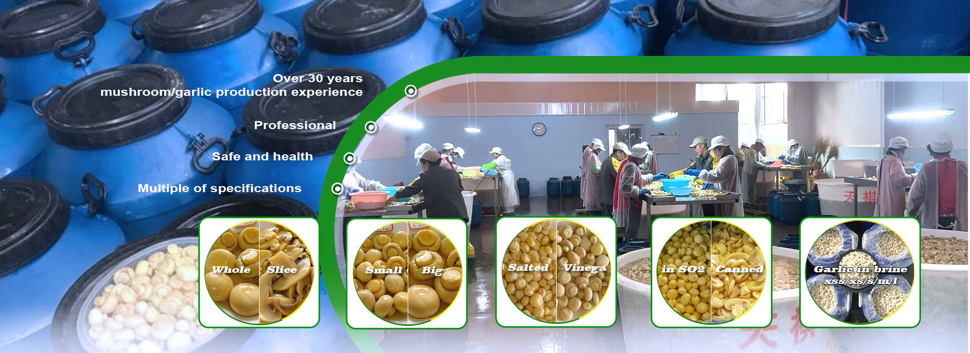 Mainly products we produce and provide--mushroom and garlic in drums